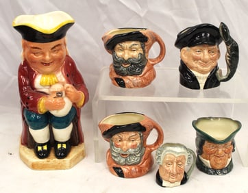 Lot of 6 Staffordshire/Royal Doulton (5) small toby mugs - 2 1/2"-9"