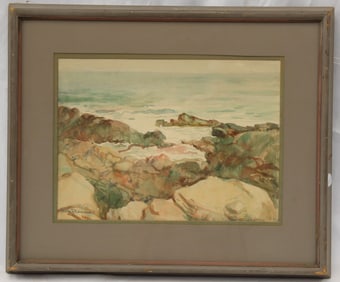 Signed Milton R Newman w/c titled "On-Coming Tide, Ogunquit, ME" - overall framed size 16"x20"