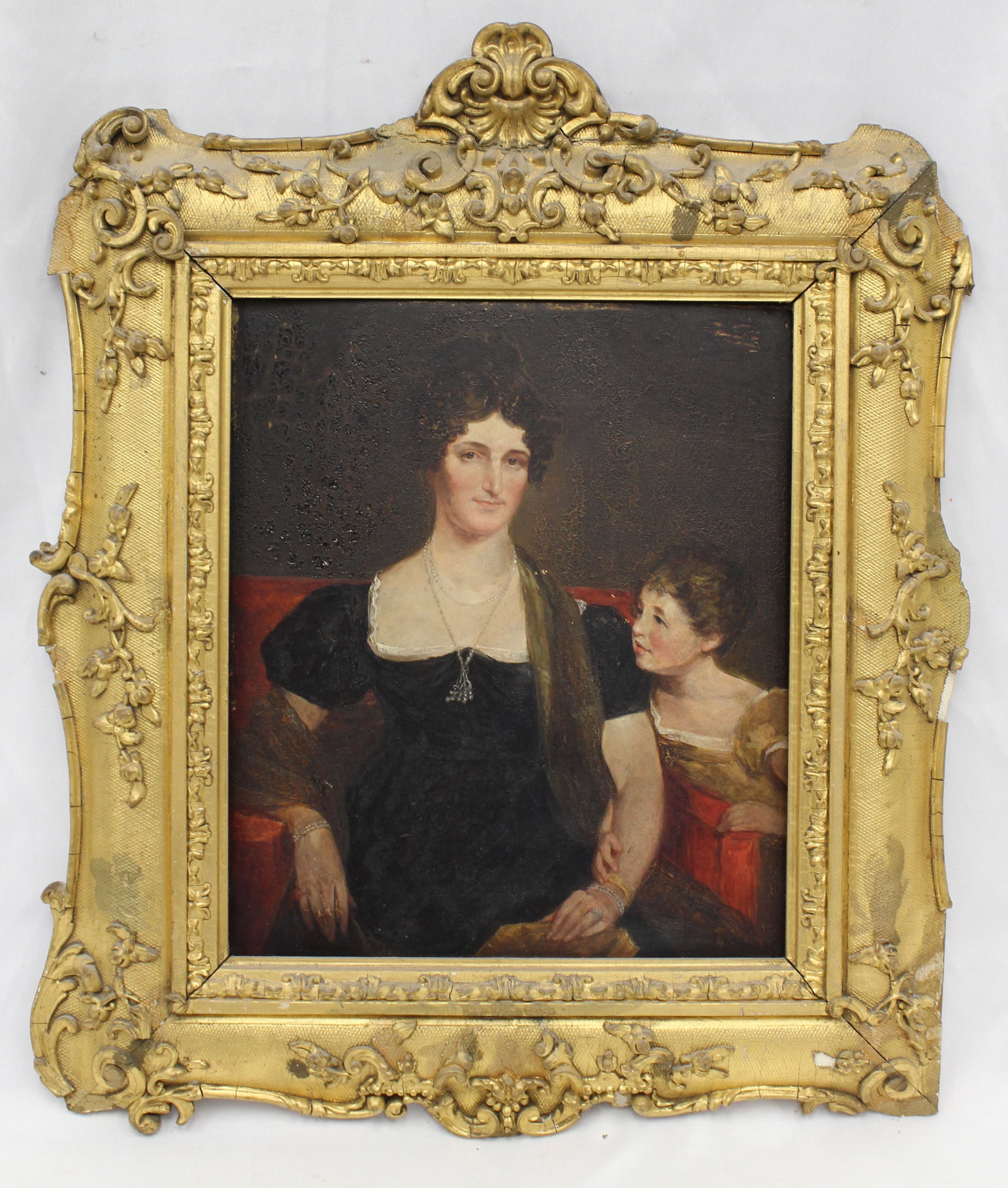 Antique o/bd portrait of mother & child - overall framed size 16 1/2"x14": Antique o/bd portrait of mother & child - overall framed size 16 1/2"x14"