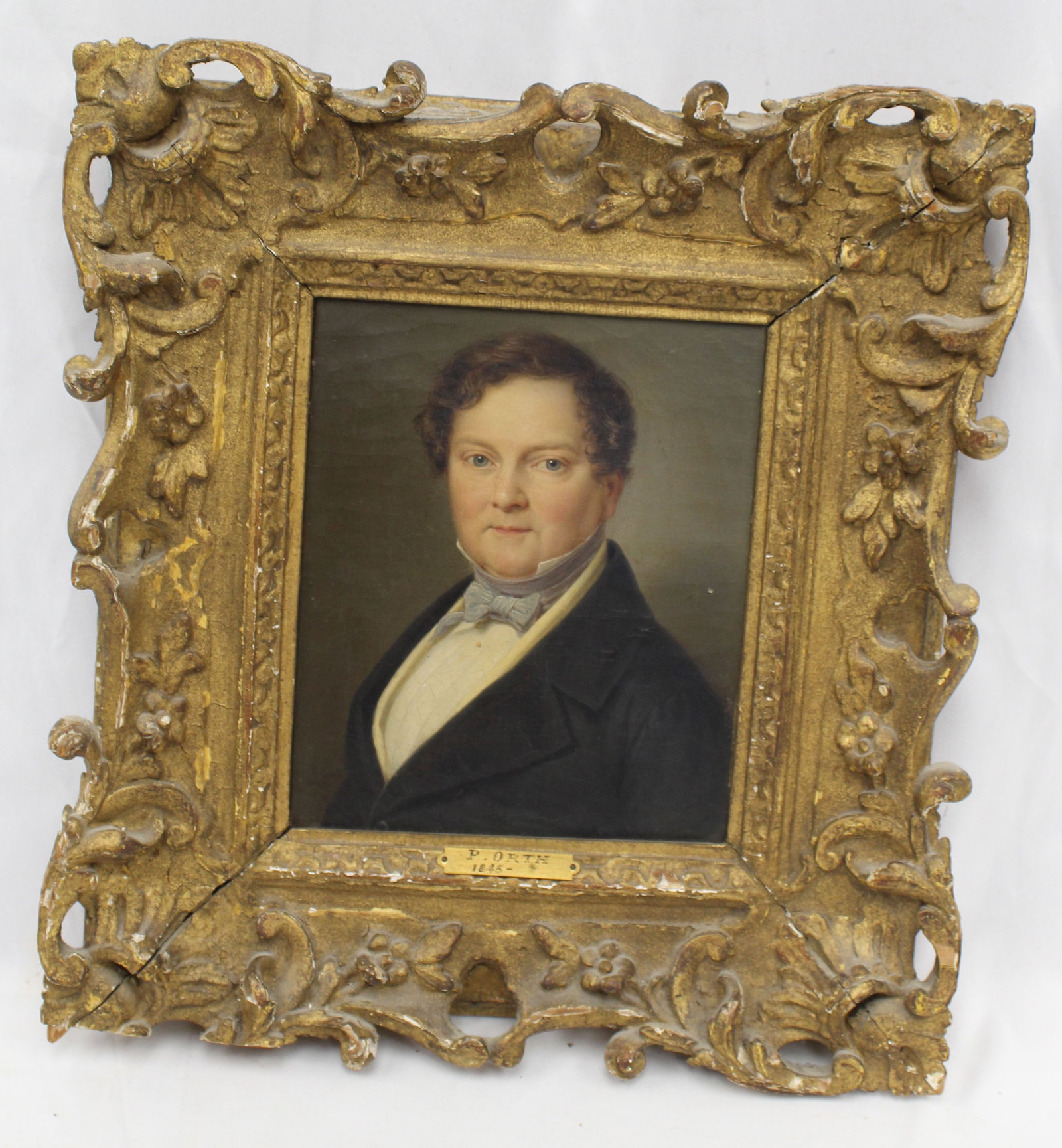 Antique olc portrait of a man - identified on plaque as "P. Orth 1845- " - overall framed size 13: Antique olc portrait of a man - identified on plaque as "P. Orth 1845- " - overall framed size 13 1/2"x12 1/2"