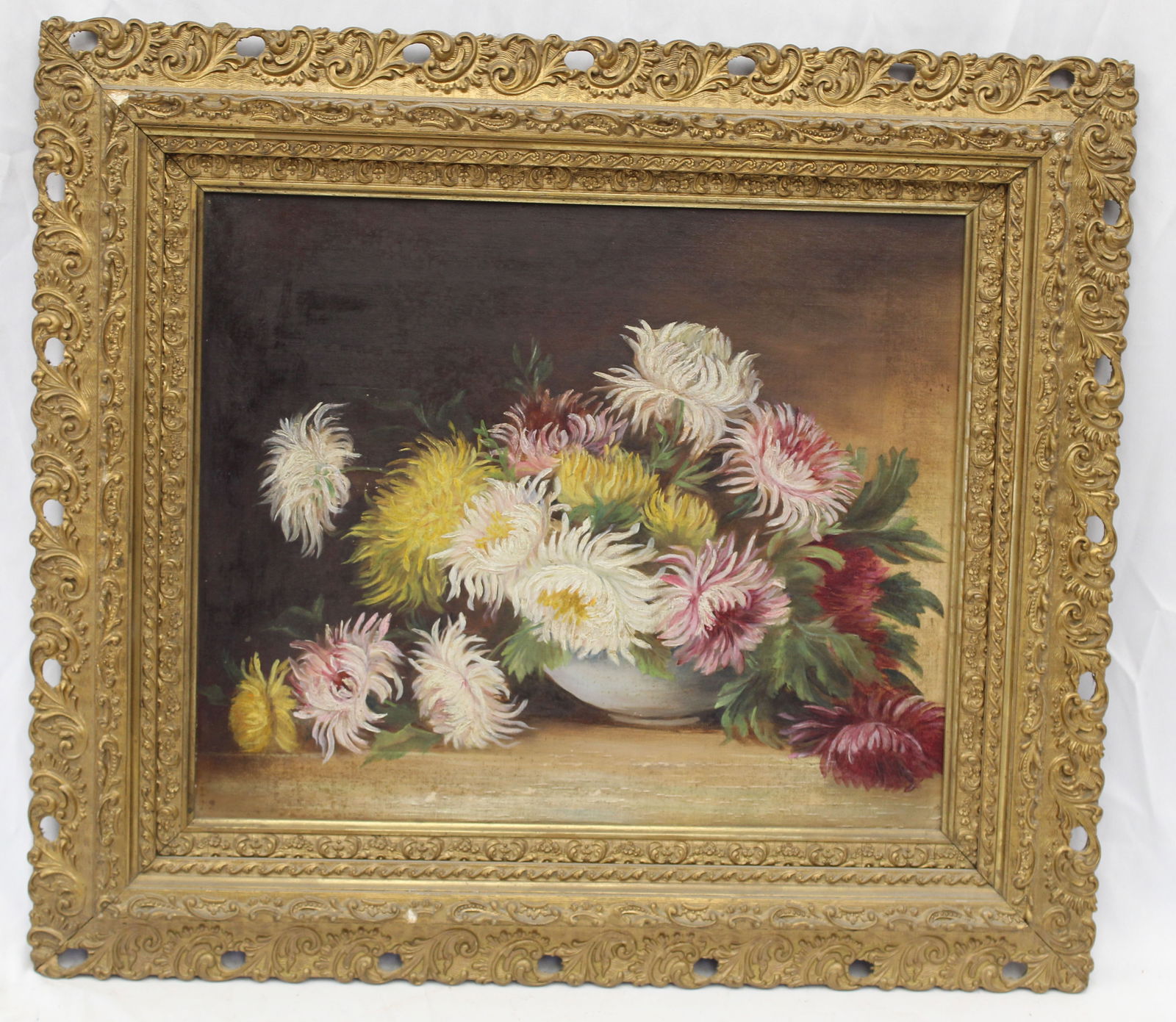 Harriet Randall Loomis o/c still life of Japanese Chrysanthemums in a bowl - signed on verso - (1 of 7)