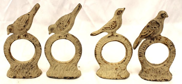 Lot of 4 painted white metal bird figural napkin rings