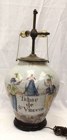 18thC Dutch pottery tobacco jar converted to a table lamp