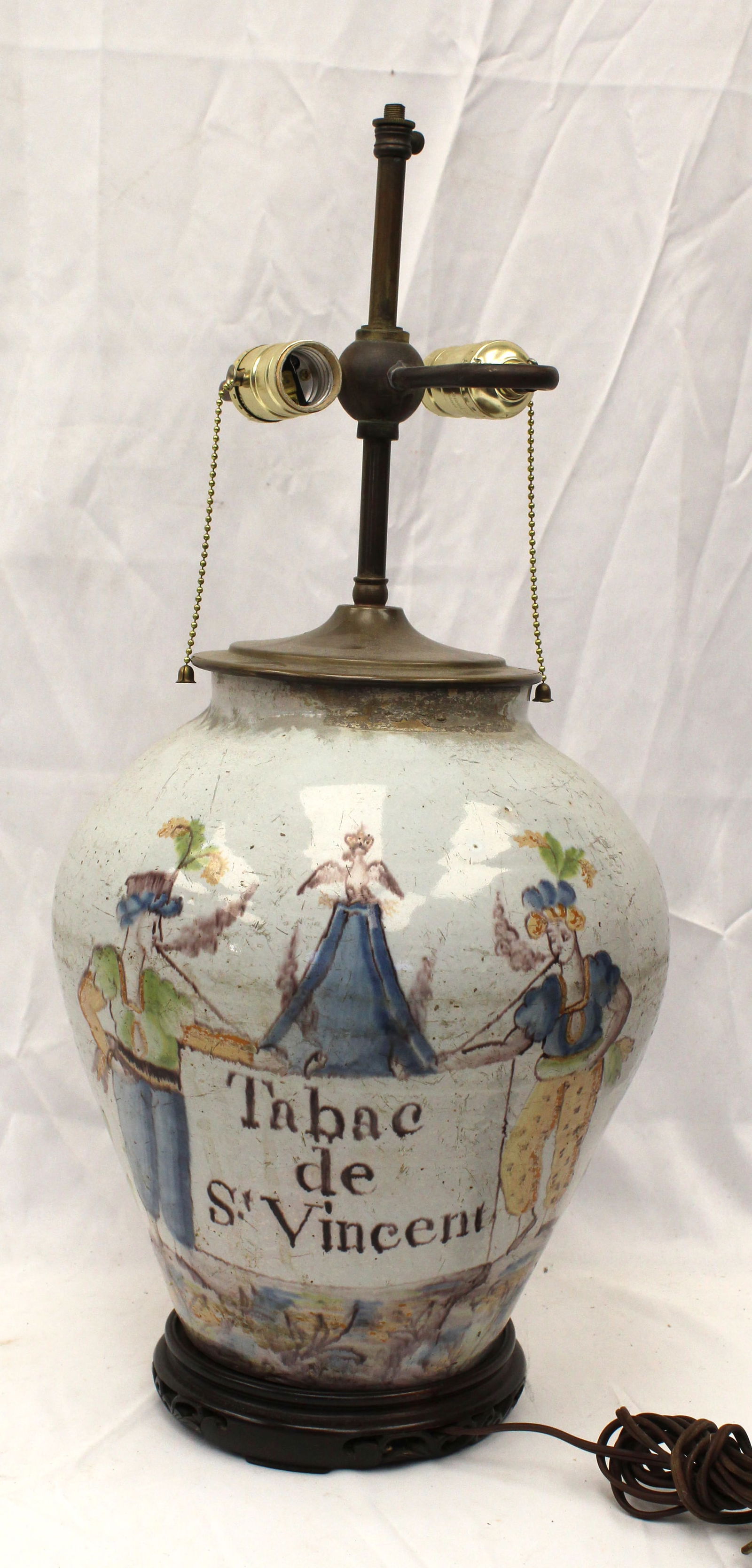 18thC Dutch pottery tobacco jar converted to a table lamp (1 of 5)