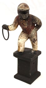 Antique diminutive cast iron painted lawn jockey - 12" tall