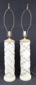 Pair of interesting table lamps made from wallpaper mold rolls - approx 22" tall