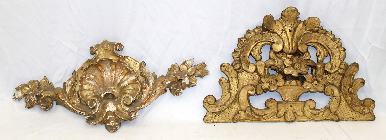 Lot of 2 carved wooden painted French gilt/gold painted architectural pieces (1 of 9)