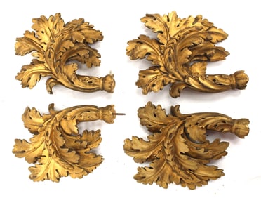 Lot of 4 (2 pairs) of antique French gilt/gold painted sheaf of wheat form finials