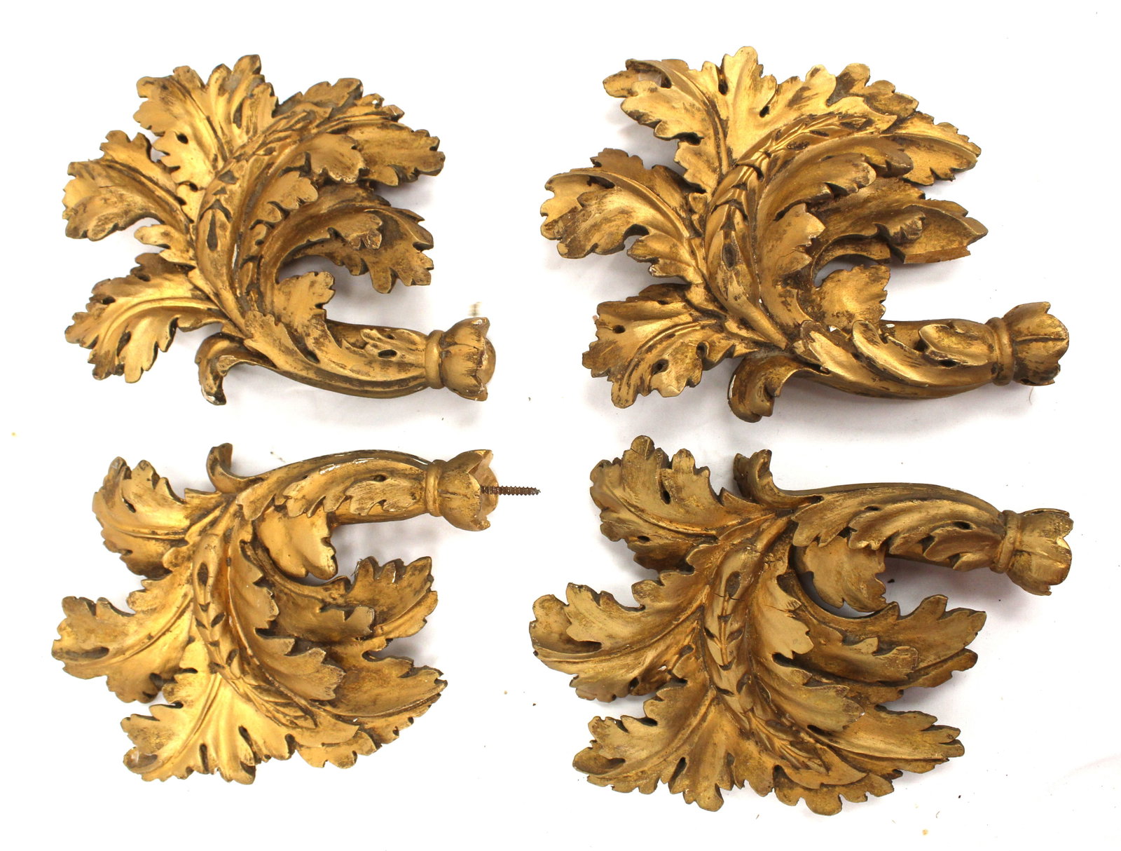 Lot of 4 (2 pairs) of antique French gilt/gold painted sheaf of wheat form finials: Lot of 4 (2 pairs) of antique French gilt/gold painted sheaf of wheat form finials each roughly 8” x 6” x 1.5” deep