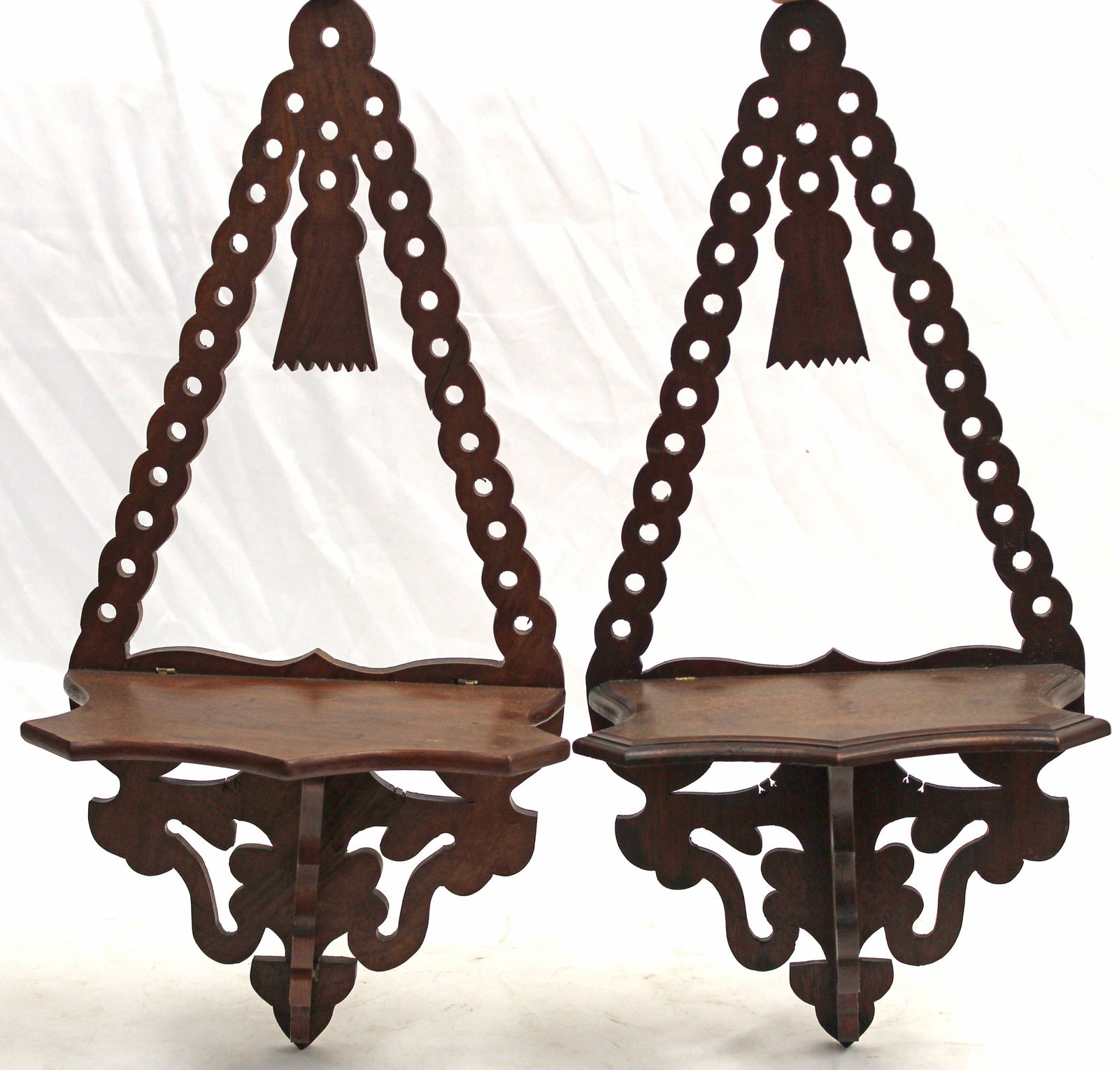 Pair of antique wooden folding wall shelves - 20" tall x 9 1/2" wide (1 of 6)