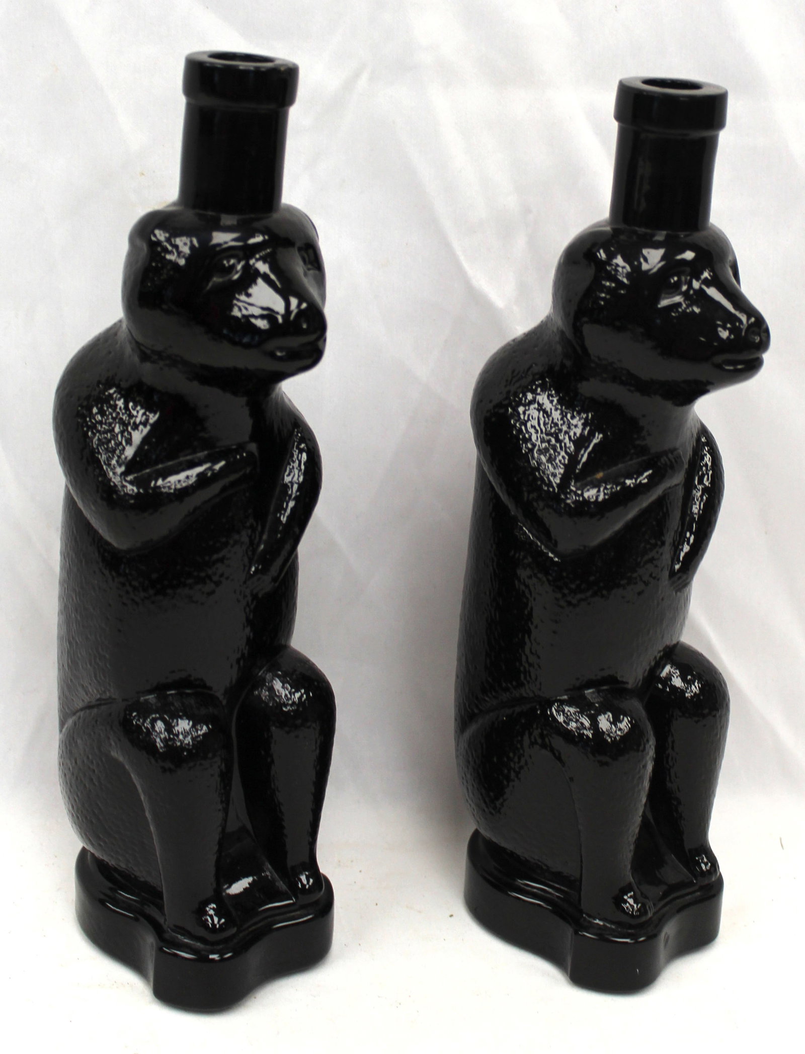 Pair of amethyst bear form bottles - 11" tall: Pair of amethyst bear form bottles - 11" tall