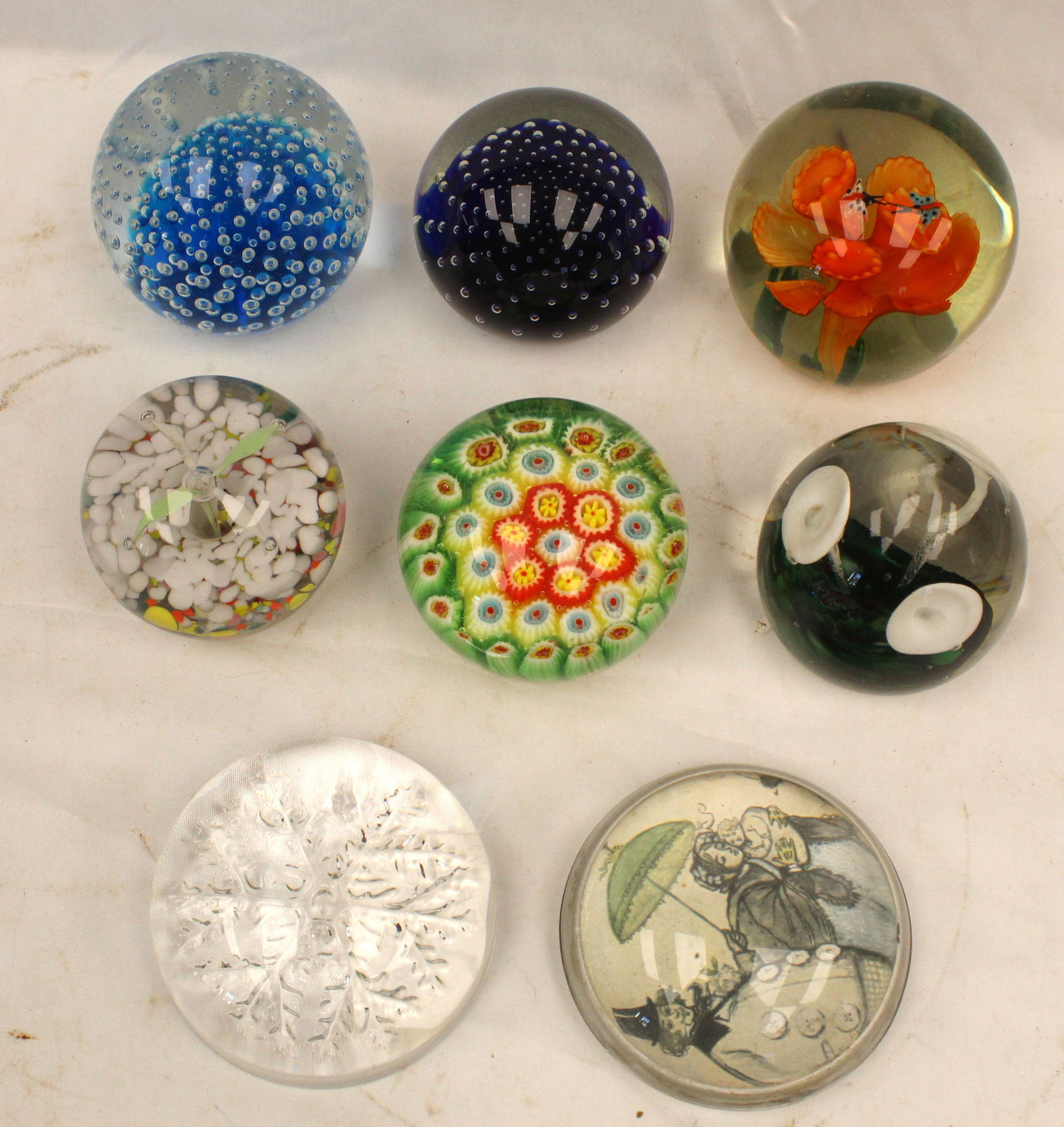Lot of 8 glass paperweights: Lot of 8 glass paperweights