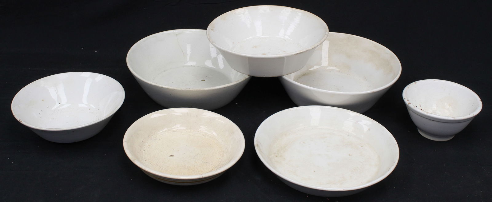Lot of 7 ironstone bowls & milk pans - 6"-11" diam (1 of 5)