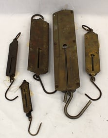 Lot of 5 brass hanging spring scales