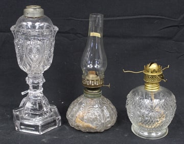 Lot of 3 clear glass small kerosene lamps
