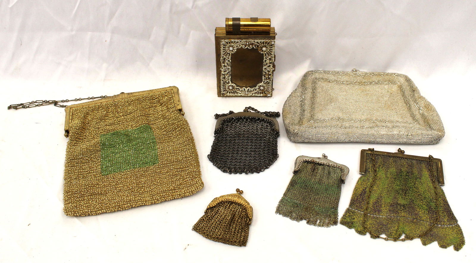 Lot of 6 vintage beaded/wire mesh purses plus a compact/cigarette case w lipstick holder - some (1 of 8)