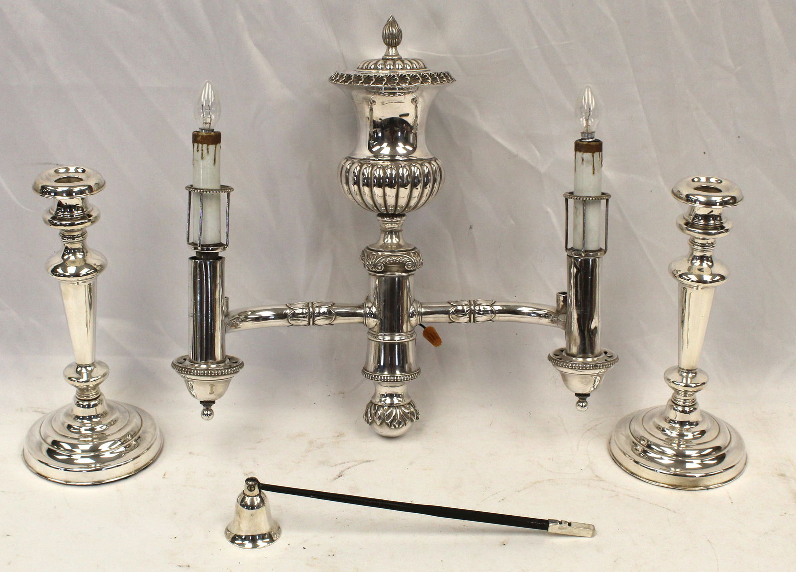 Silverplate electrified wall sconce together w a pair of weighter silverplate candlesticks & long (1 of 6)