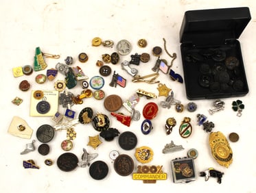 Large lot of pin backs, pins & button