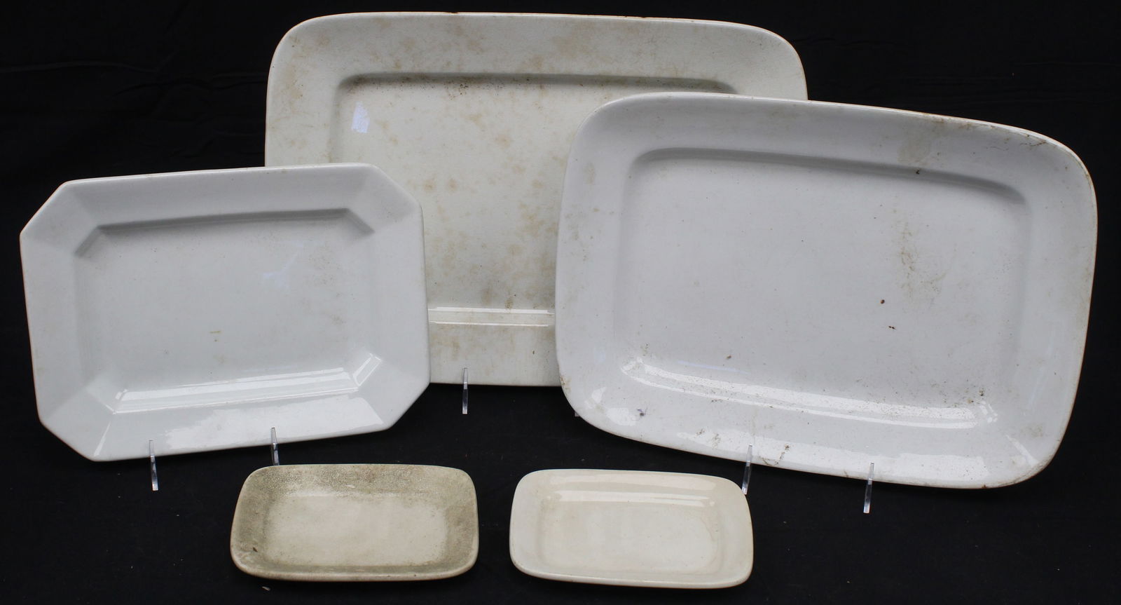 Lot of 5 rectangular ironstone platters & small trays - 7" - 17" wide (1 of 7)