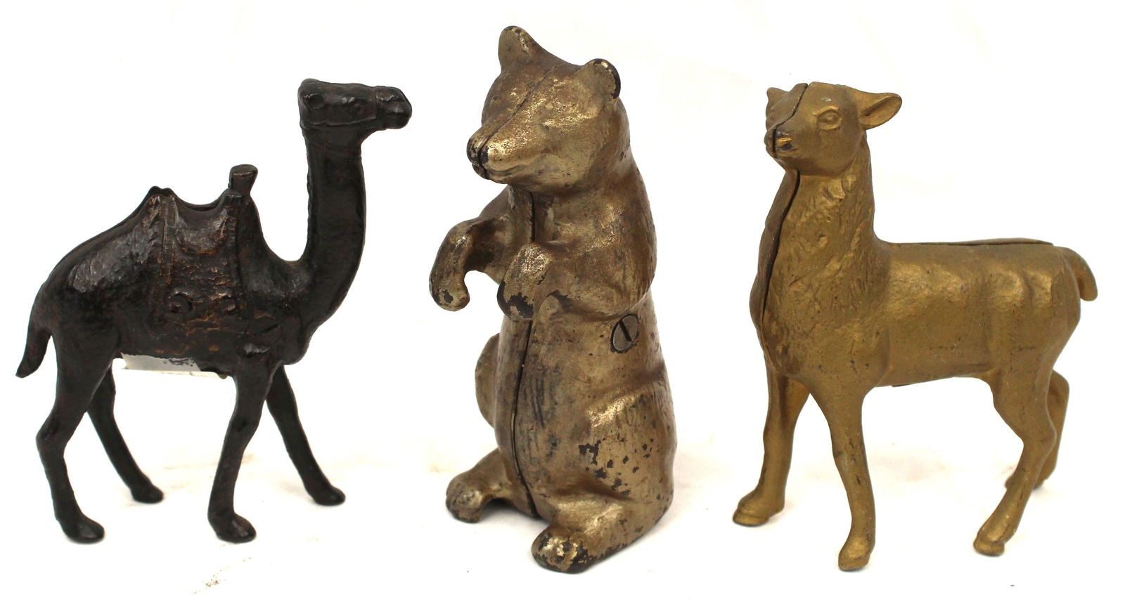 Lot of 3 cast iron still banks - camel, bear & a deer - 5" - 5 1/2" tall (1 of 5)