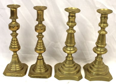 Lot of 2 pairs of brass candlesticks - 10" tall