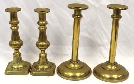 Lot of 2 pairs of brass candlesticks - 9" & 9 1/2"