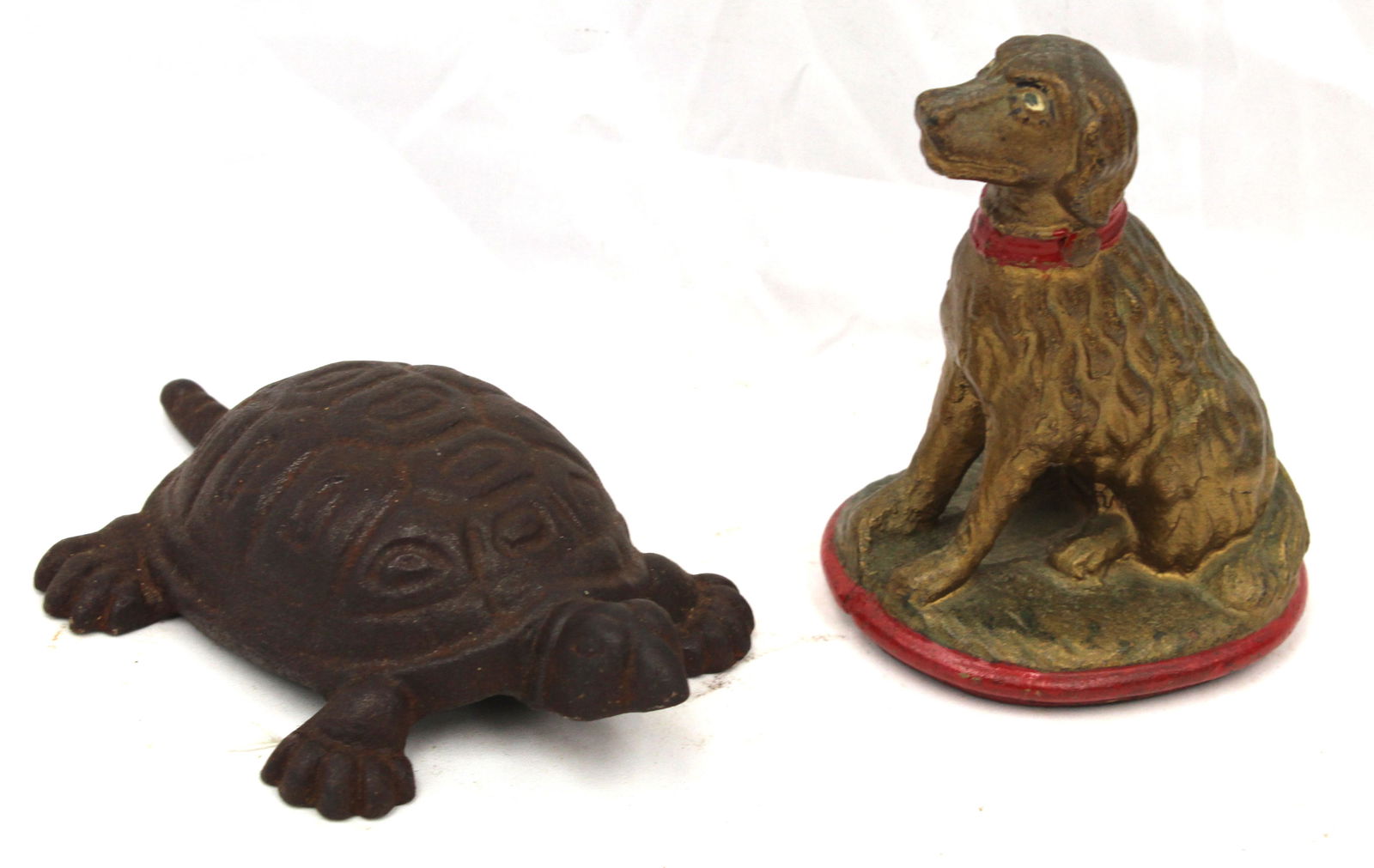 Lot of 2 cast iron door stops - turtle & sitting dog - 8" turtle & 6" dog (1 of 5)