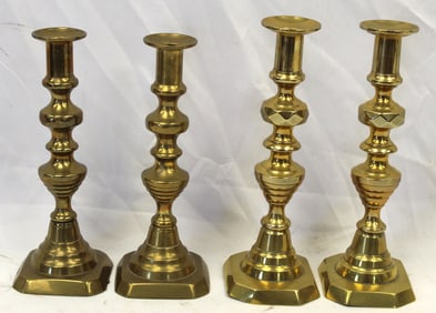 Lot of 2 pairs of brass candlesticks - 9 1/2" & 10"
