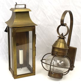 Lot of 2 contemporary brass lanterns - 15" & 18" tall