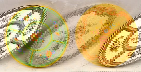 Hand painted Japanese condiment plate in painted orig box - 9 3/4" diam