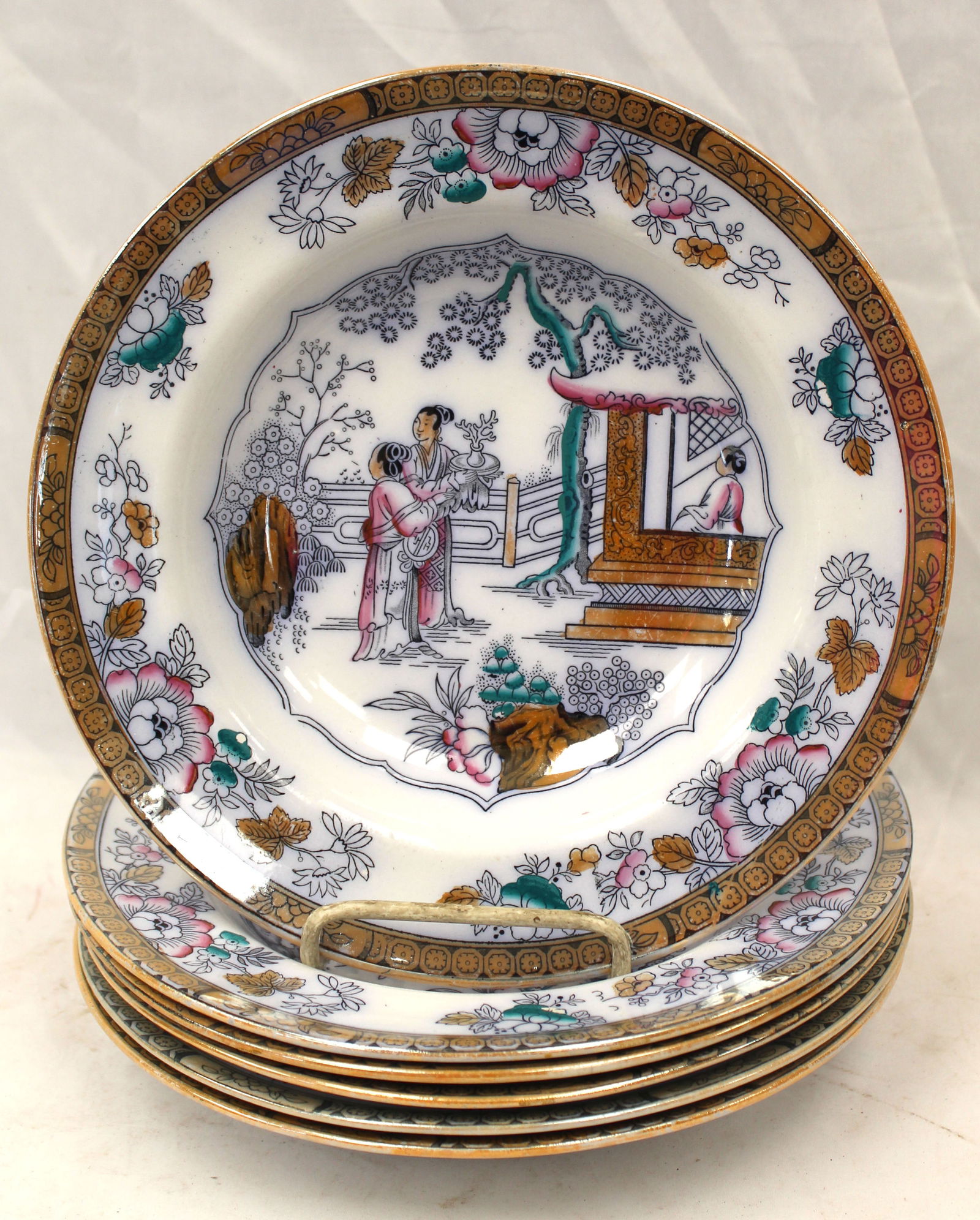 Set of 6 Asian porcelain soup bowls - 10" diam (1 of 3)