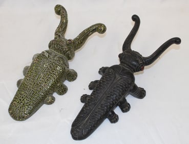 Lot of 2 cast iron cricket bootjacks - 10" long