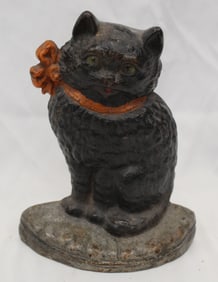 Cast iron seated cat doorstop - 8" tall