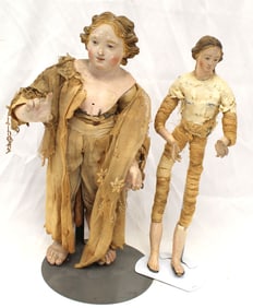 Lot of 2 18thC Neopolitan Creche figures - 14" & 15" tall