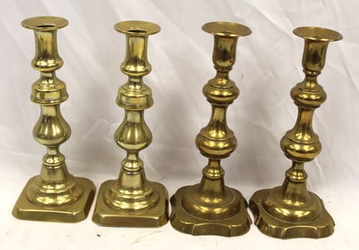 Lot of 2 pairs of brass candlesticks - 9" & 9 1/2"