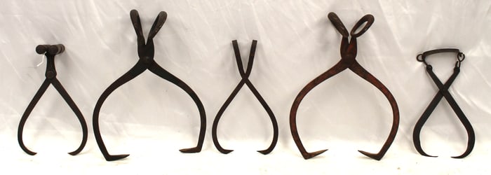 Lot of 5 pairs of vintage/antique ice tongs