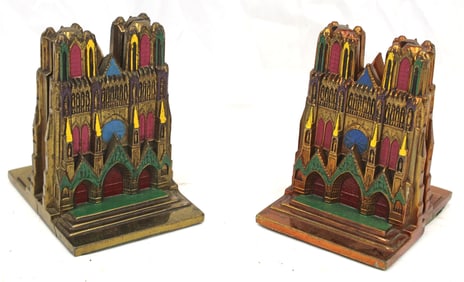 Lot of 2 pairs of cast iron Cathedral form bookends