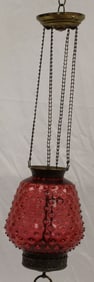 Vintage cranberry glass hanging kerosene lamp