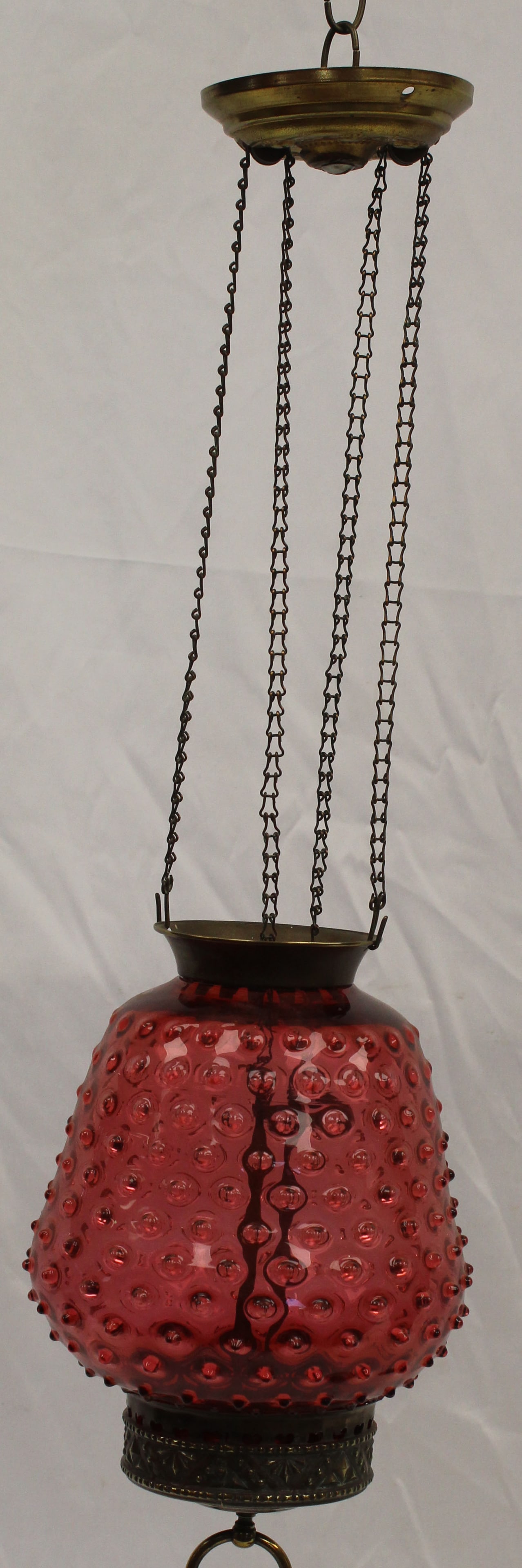 Vintage cranberry glass hanging kerosene lamp (1 of 5)