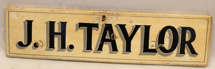 Wooden painted trade sign "J.H. Taylor" - 6"x20"