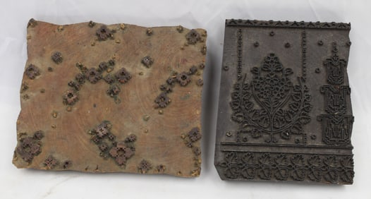 Lot of 2 vintage wooden fabric stamps