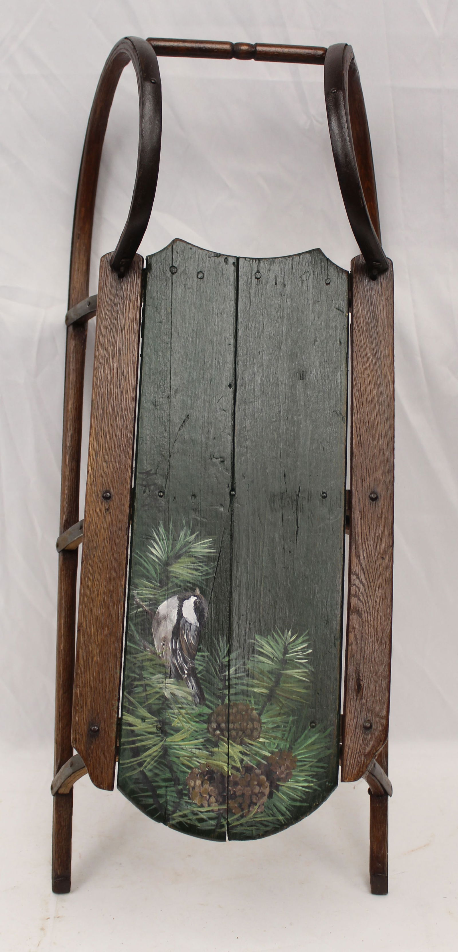 Antique wooden painted sled w birds in tree decoration (1 of 3)