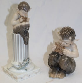 Lot of 2 Royal Copenhagen porcelain figural fauns