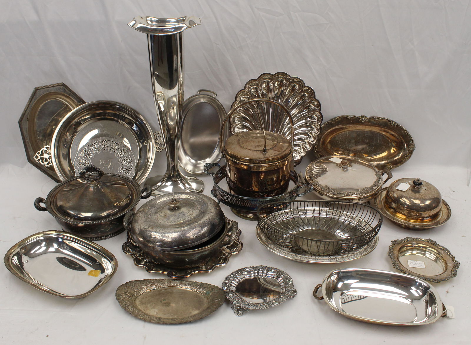 Large silverplate lot incl ice bucket, trays, chargers, basket, large vase, etc (1 of 7)