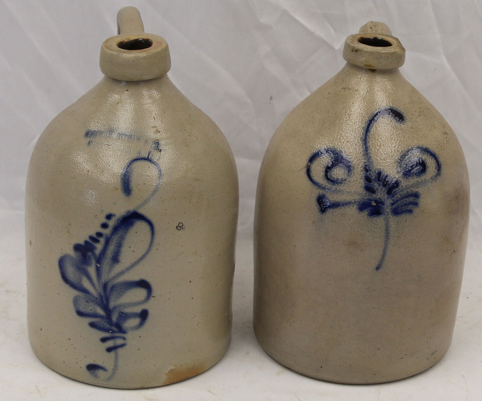 Lot of 2 stoneware jugs w cobalt decoration - as found (1 of 9)