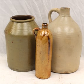 Lot of 3 stoneware items incl jar, bottle & jug