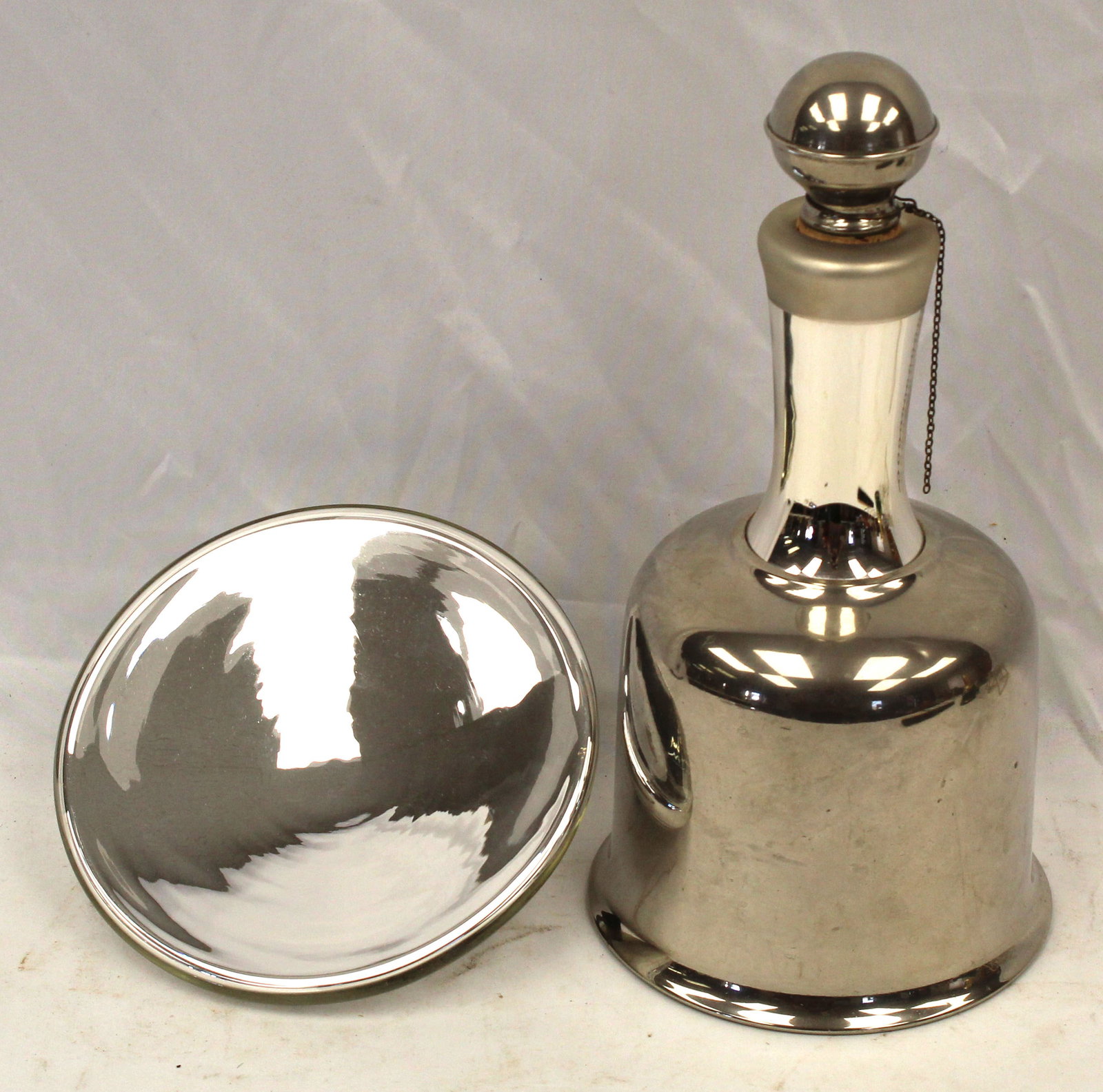 Mercury glass decanter & reflector for an oil lamp: Mercury glass decanter & reflector for an oil lamp
