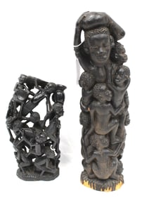 Lot of 2 African wooden carvings incl a "Tree of Life"