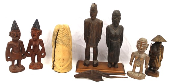 Collection of wooden carved Haitian carvings