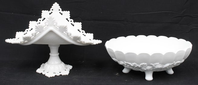 Lot of 2 milk glass compotes
